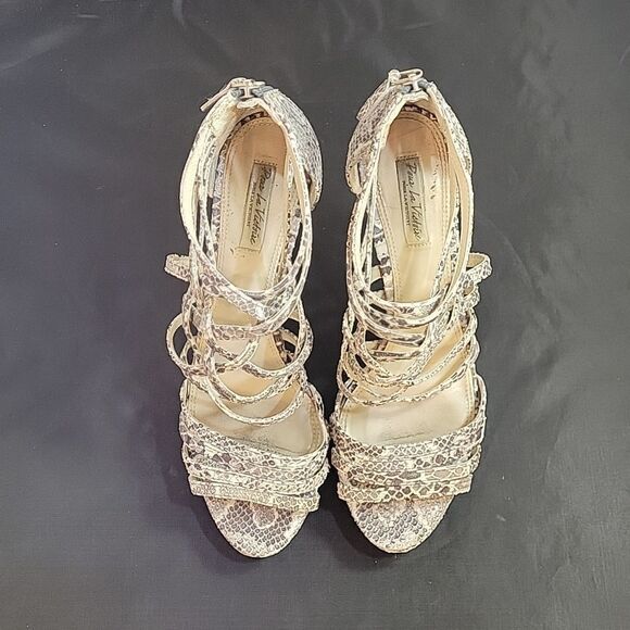 Pour La Victoire Shoes - WOMEN"S POUR LA VICTOIRE SNAKESKIN LEATHER OPEN TOE HIGH HEEL STILETTOS SANDAL
